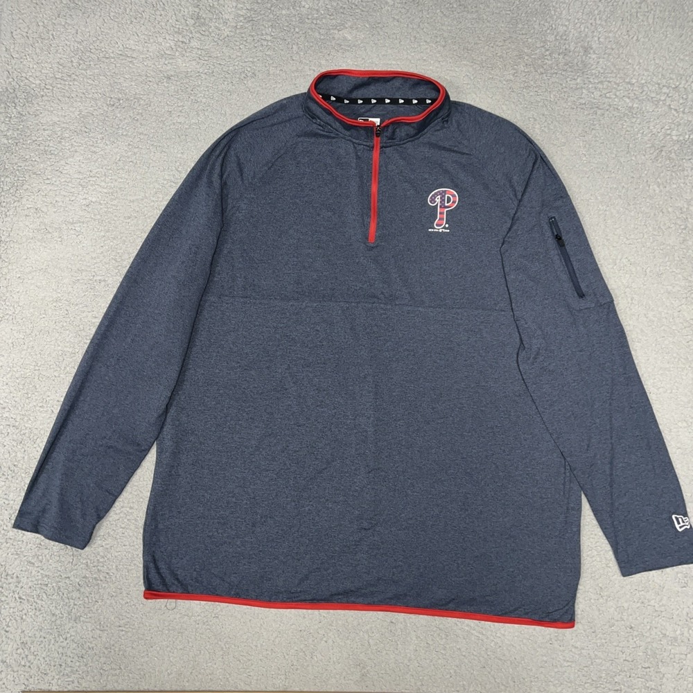 New‎ Era Philadelphia Phillies Jacket Men 2XL XXL Gray 1/4 Zip 2-Side STars * T